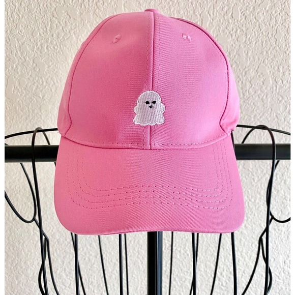 New Adult Sz Pink Ghost Halloween Embroidered Baseball Cap Hat - Boo Basket Gift - Picture 7 of 9
